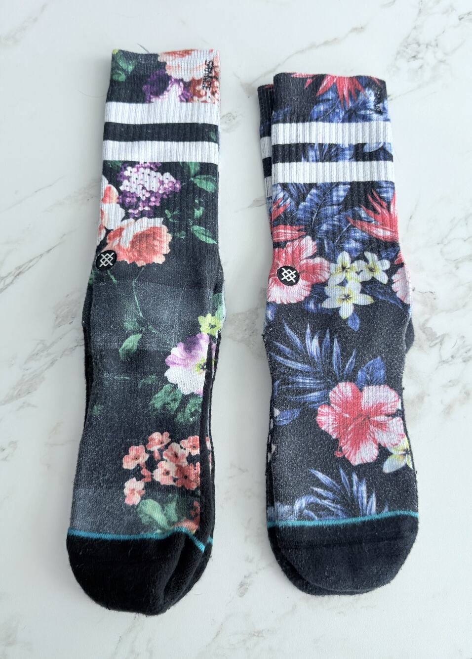 Stance Floral Crew Socks 2-Pair Lot Sizes Large & Medium Black